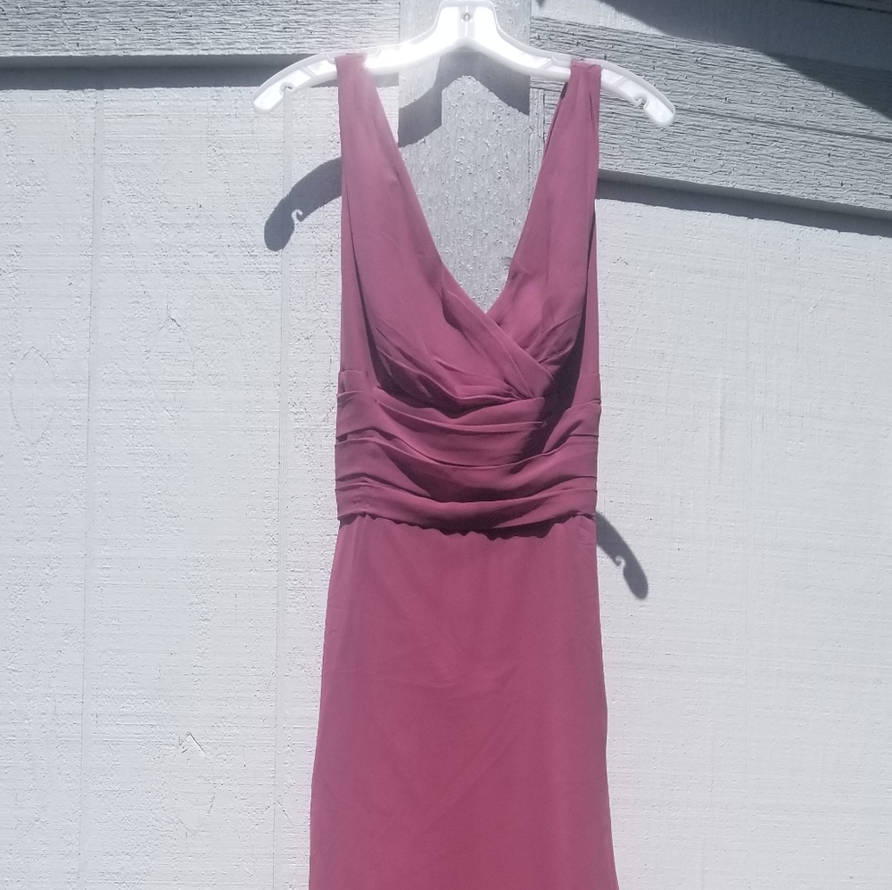 David's Bridal Long Chiffon Surplice Tank Tall Bridesmaid Dress in Chianti